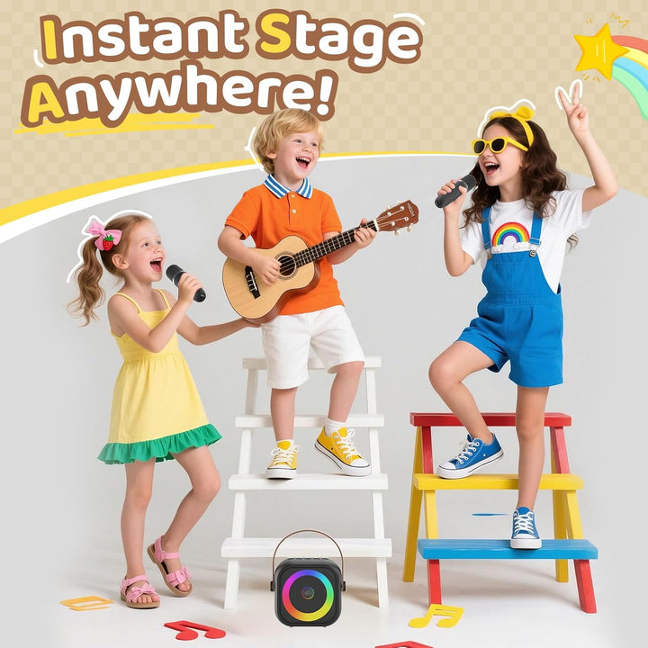 Karaoke Maschine mit 2 Karaoke Mikrofon, Tragbaren Bluetooth Lautsprecher für Erwachsene/Kinder, Ges