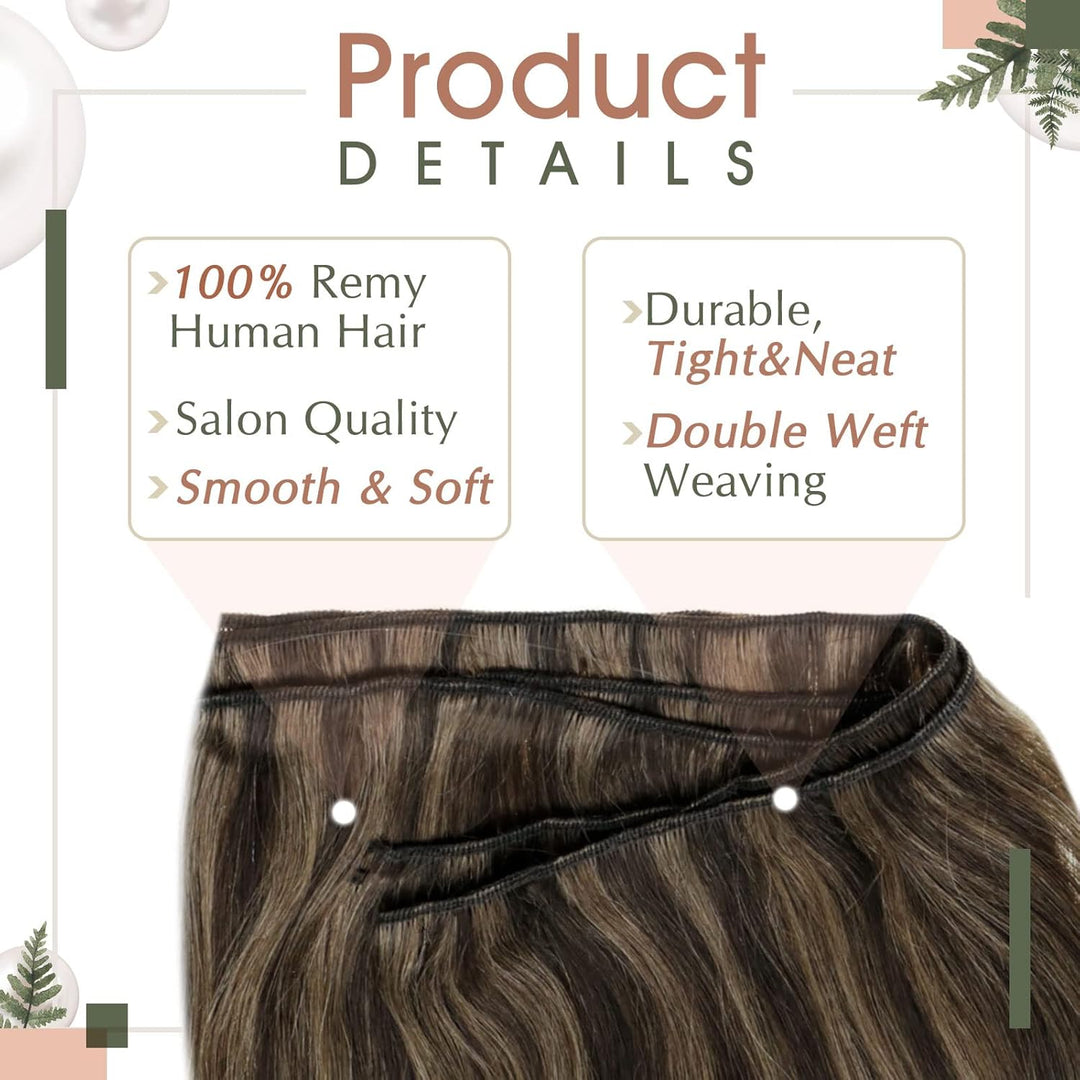 RUNATURE Extensions Echthaar Tressen Zum Einnähen Braun 35cm Haarverlängerung Glatt Weft Echte Haare