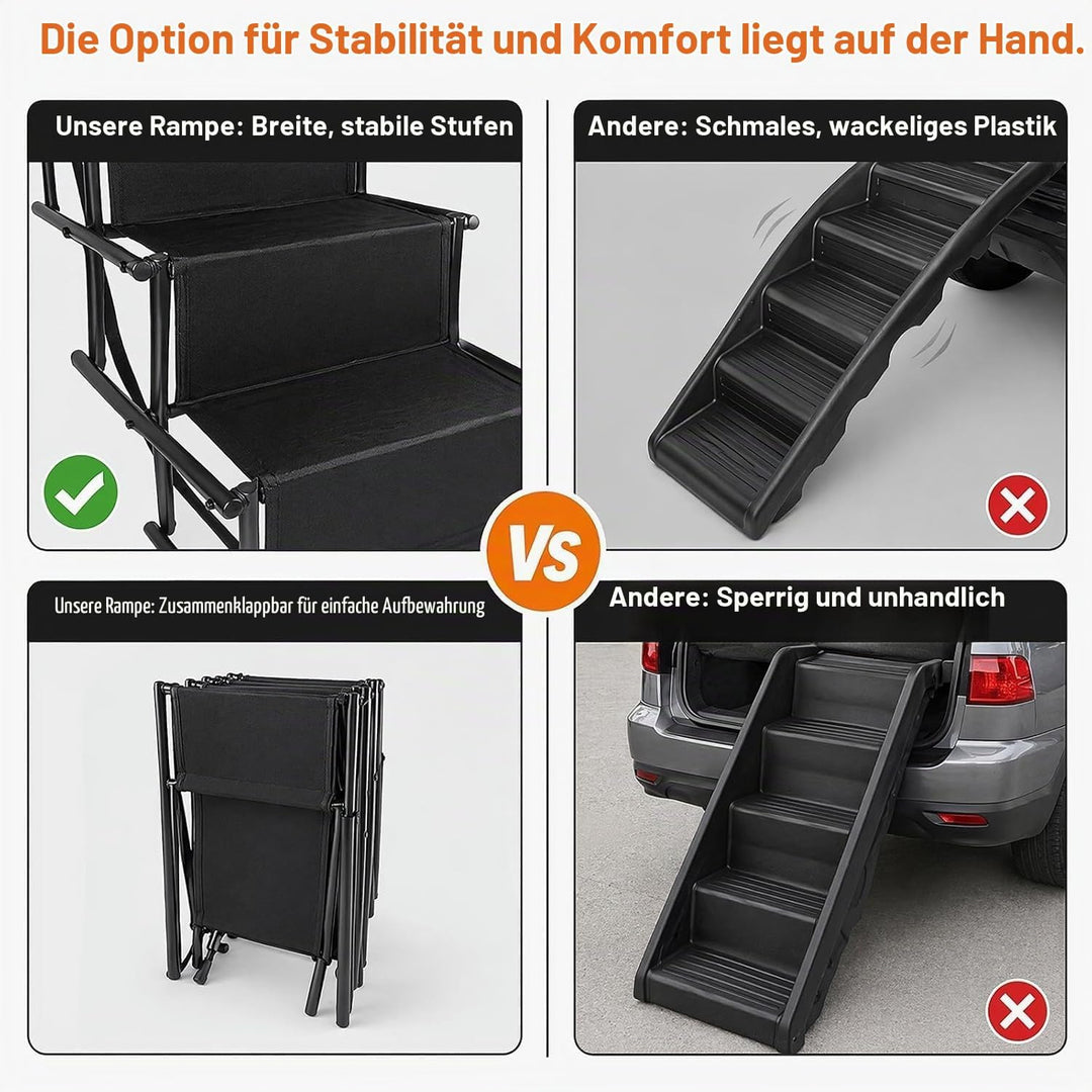 Hundetreppe Auto Klappbar, Hunderampe 4 Stufen für Auto, SUV &amp; Hohe Betten | Leichte Design bis 80 k