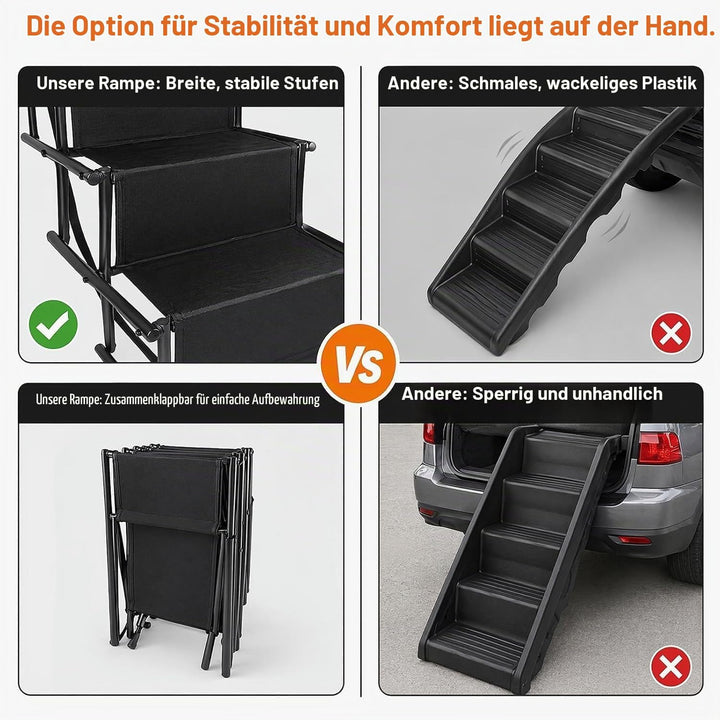 Hundetreppe Auto Klappbar, Hunderampe 4 Stufen für Auto, SUV &amp; Hohe Betten | Leichte Design bis 80 k