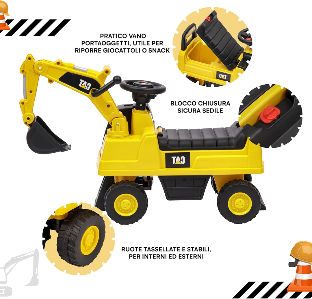 Trägerbagger für Kinder von 1 bis 3 Jahren, mit Caterpillar-Lizenz, Rutschfarhzeug mit Hupe, drehbar