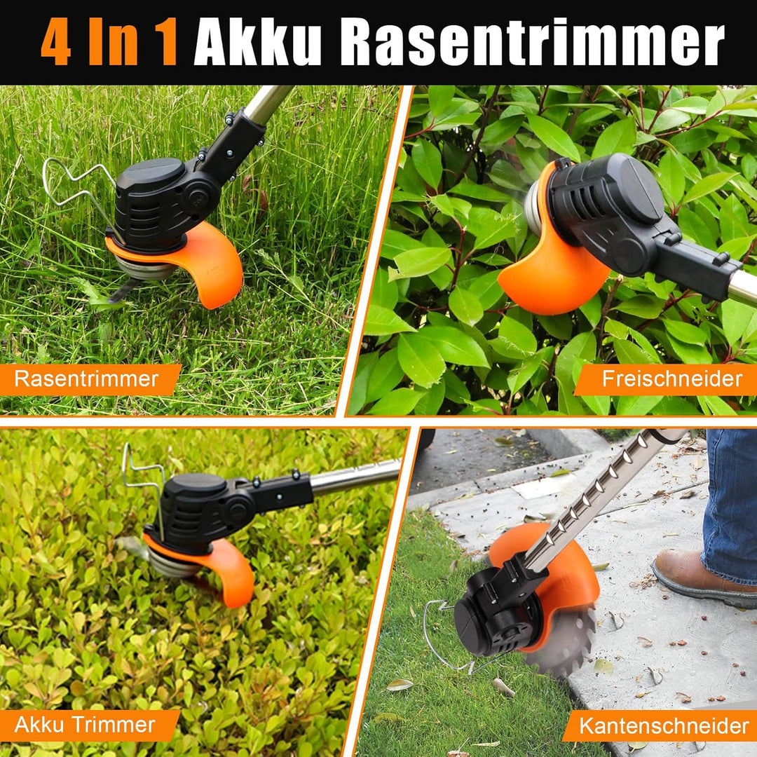 Xbzzgmg Akku Rasentrimmer mit Akku, Rasentrimmer Akku mit 2x4,0mAH - Elektrischer Rasentrimmer mit 4