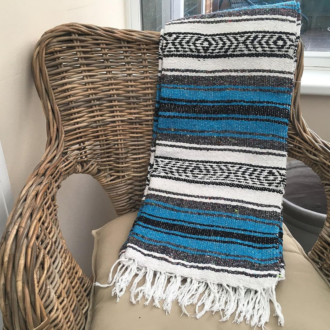 Mexikanische Decke/überwurf/Teppich, 6-farbig, für Picknick, Camping, Festival, blau