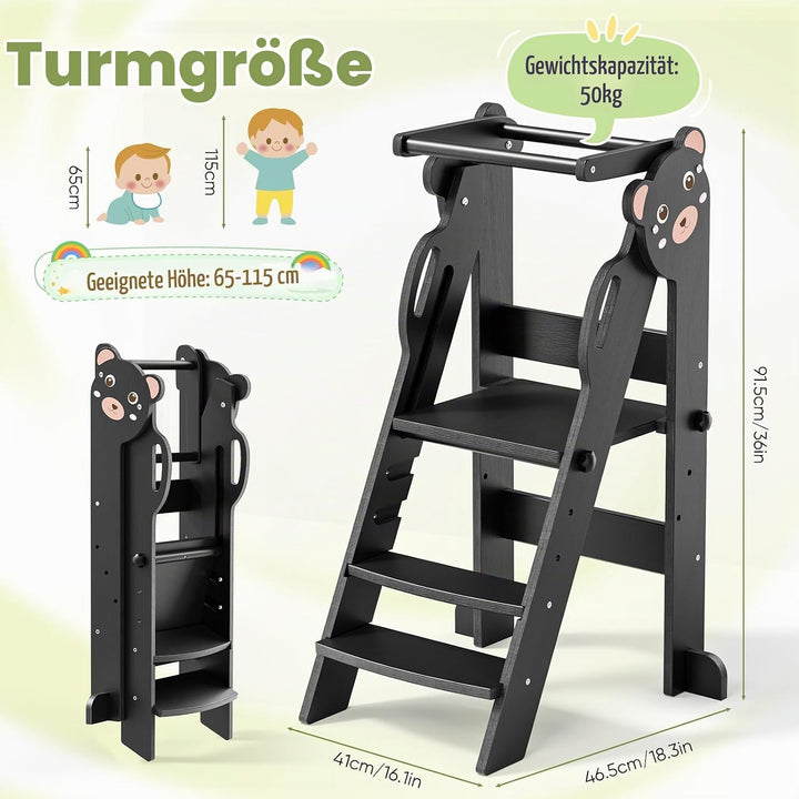 Montessorianischer Klappturm für Kinder, Montessori Learning Tower höhenverstellbar 18 Monate Kinder