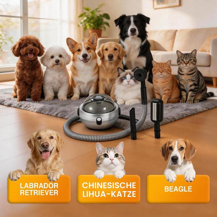 Hundeschermaschine Schnurlose Pflege Kit mit Staubsauger,10000Pa leistungsstarke Saug Haustier Haar,