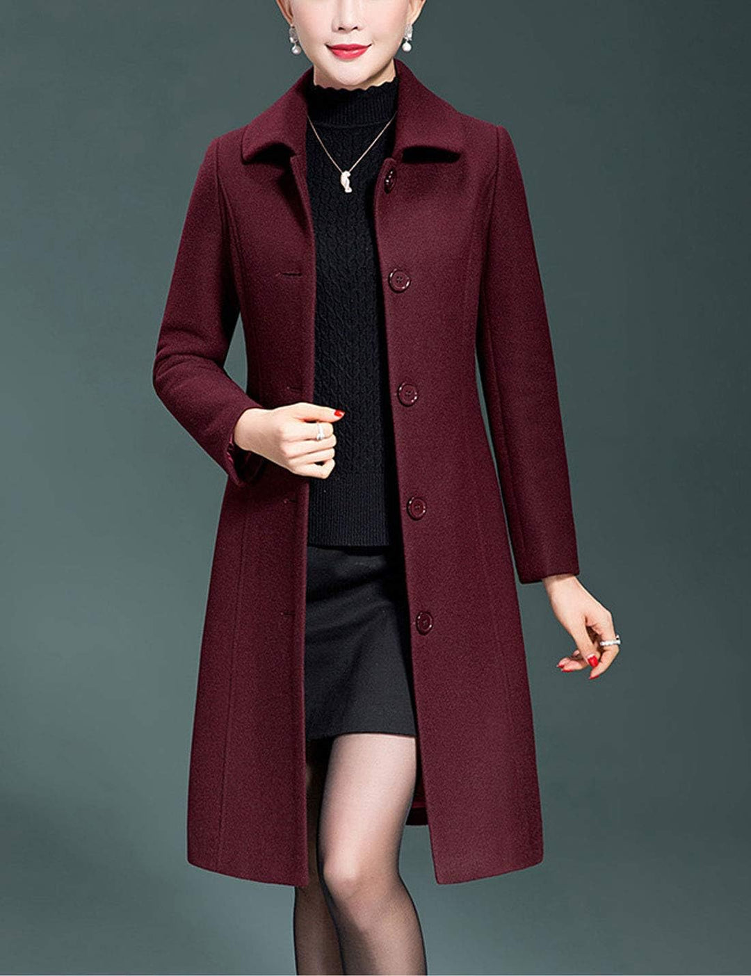 Jenkoon Damen Wolle Trenchcoat Winter Lange Dicke Mantel Walker Mäntel M Wein, M Wein