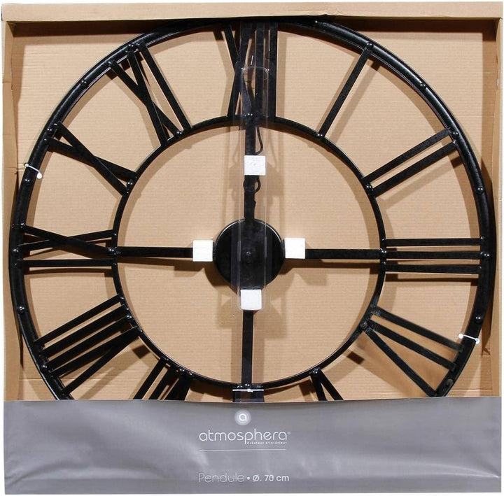 Atmosphera Grosse Wanduhr aus Metall im Vintagestil - Durchmesser 70 cm - Farbe SCHWARZ L. 70 x l. 2