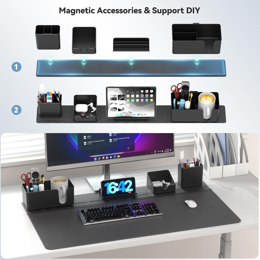 KDD Rutchfeste Schreibtischunterlage Schwarz mit Magnetisch Organizer Set, 5 in 1 Gaming Mauspad & D