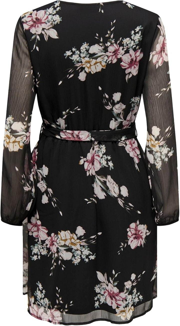 ONLY Damen Onlcera 3/4 Short Dress Wvn Noos, Black/Aop:romantic Flower, XXS
