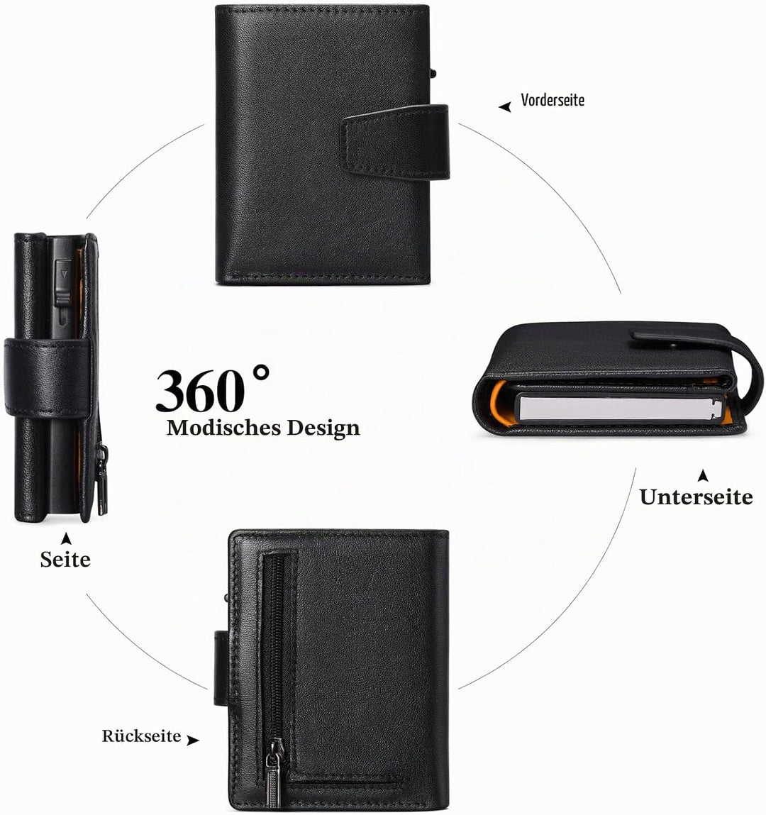 SENDEFN Kartenetui mit Münzfach | Geldbörse Herren RFID Schutz | Geldbeutel aus echtem Leder | Mini