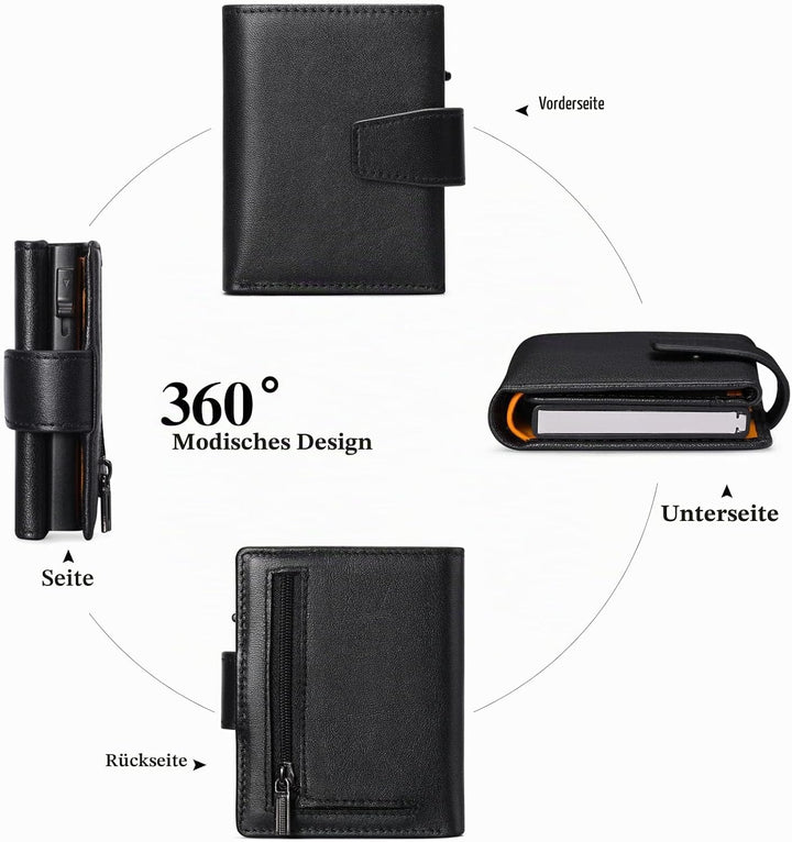 SENDEFN Kartenetui mit Münzfach | Geldbörse Herren RFID Schutz | Geldbeutel aus echtem Leder | Mini