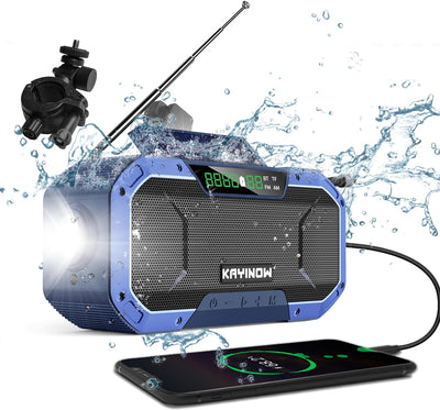 Kurbelradio mit Handyladefunktion Solar - mit Bluetooth Lautsprecher Fahrradhalterung, IPX5 Wasserdi