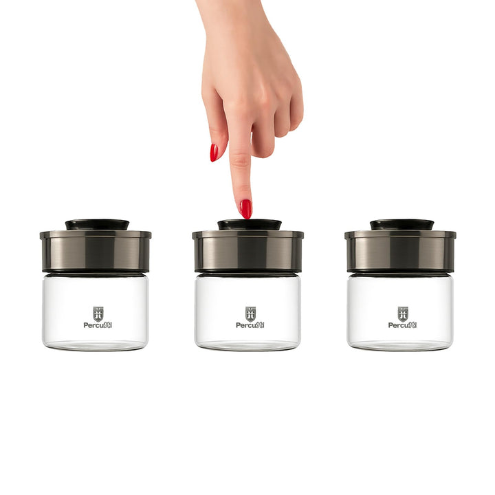 BURI Vorratsglas Vakuumglas 3er Set 450ml | Vorratsdosen Glas mit Edelstahl Deckel & Vakuum Klick-Me