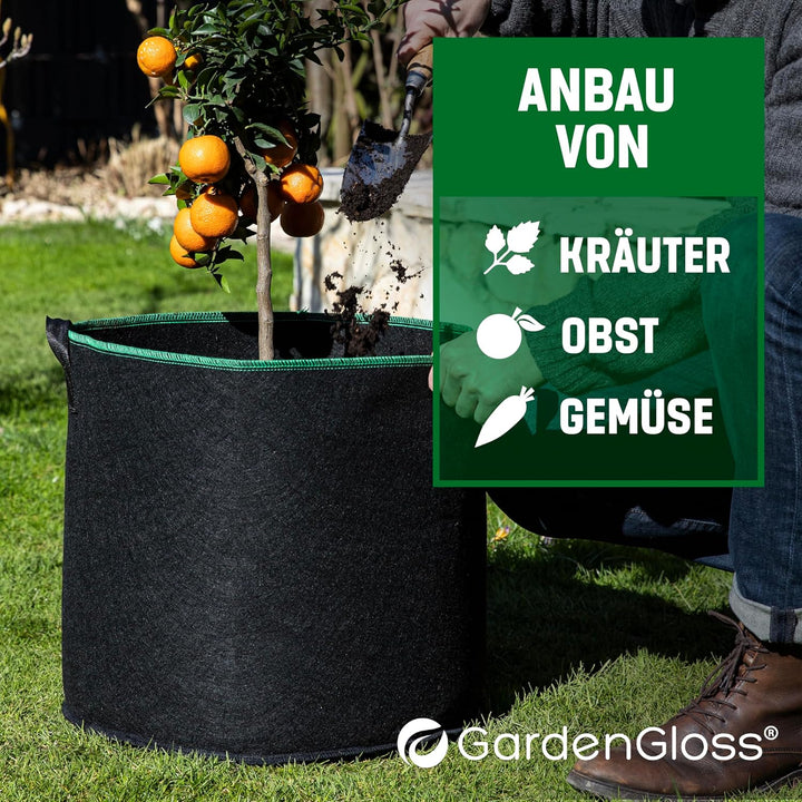 GardenGloss® Pflanzsack (3 Stück) - 60L Pflanztasche aus Vliesstoff - Pflanzentasche für Kartoffeln,