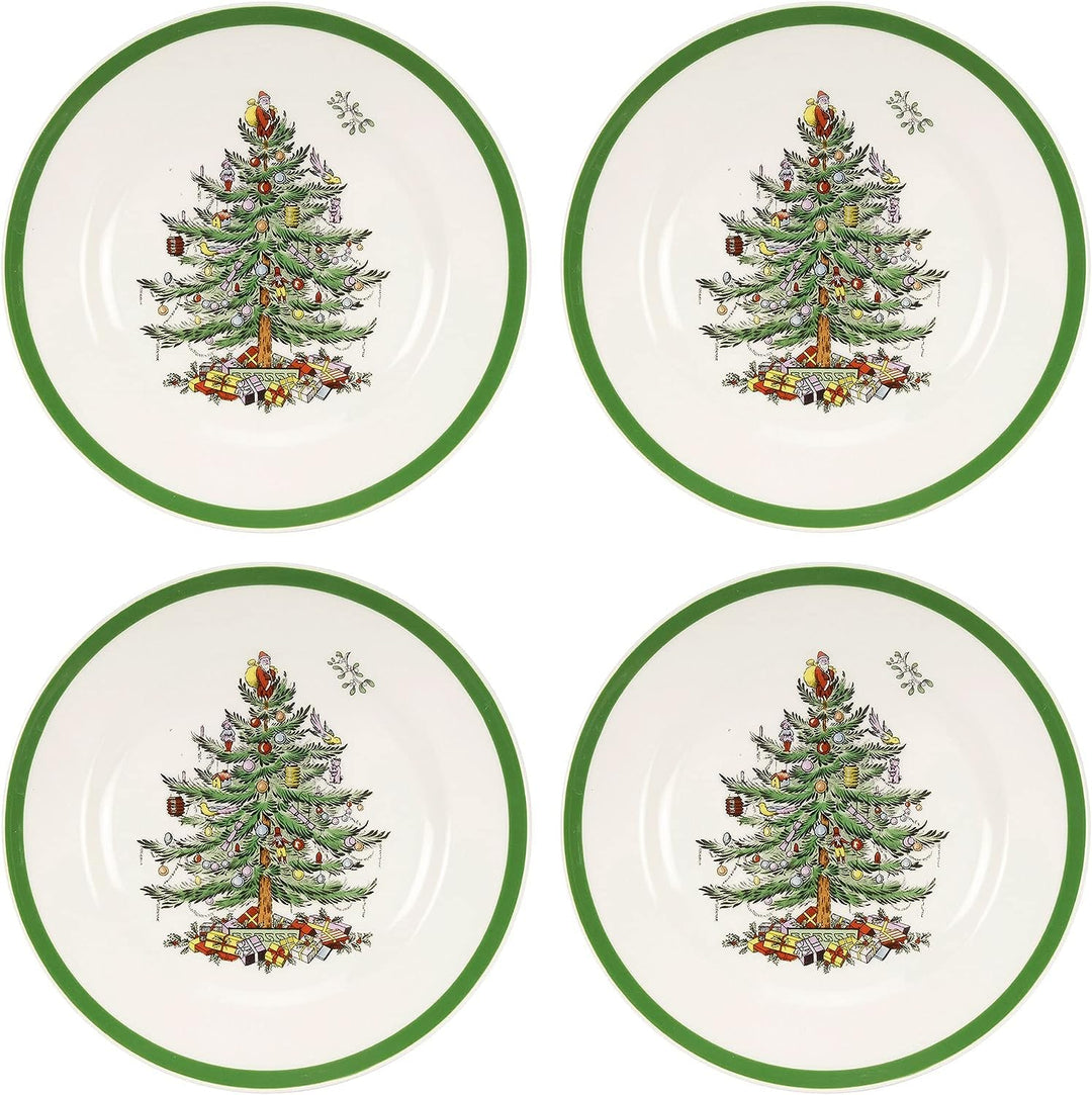 Spode Salatteller, Weihnachtsbaum, 4 Stück Weihnachtsbaum-Salatteller, Weihnachtsbaum-Salatteller