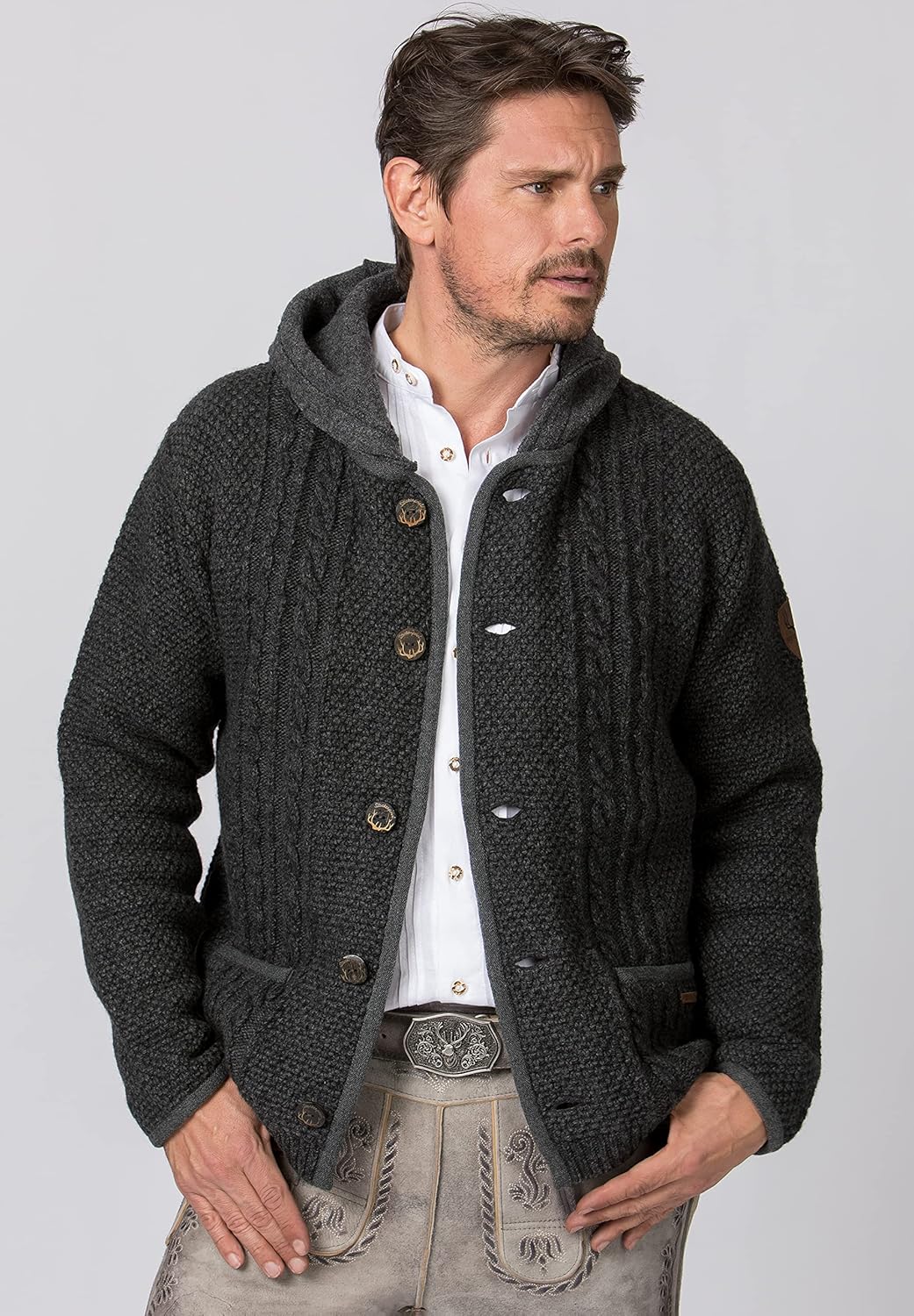 Stockerpoint Herren Milan Trachtenstrickjacke, Anthrazit