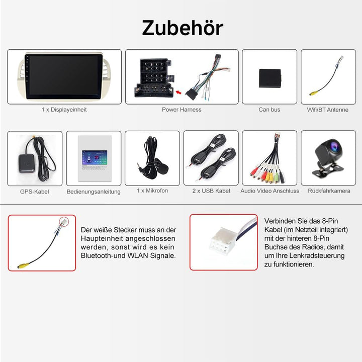 Autoradio für FIAT 500 500C 2007-2015, 9 Zoll Android 15 Octa-Core 4+64GB Bluetooth Autoradio mit Na