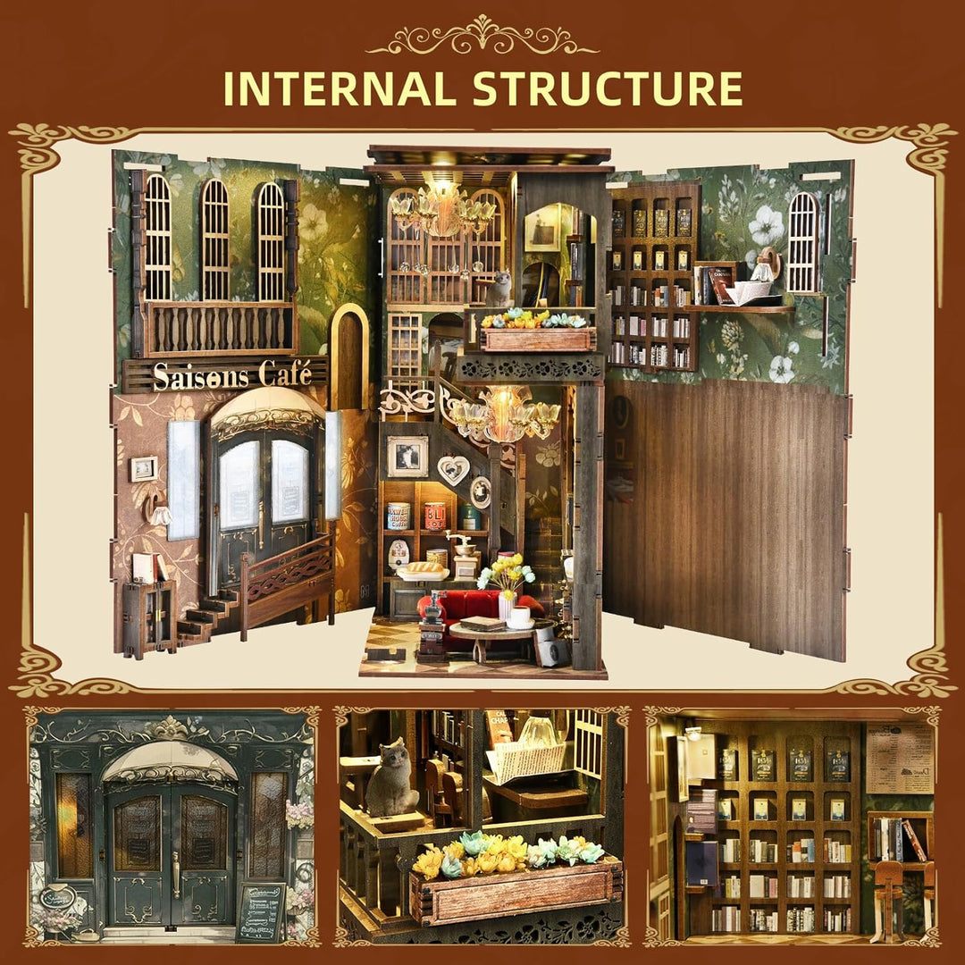 Book Nook Kit DIY Miniatur Kit Buchstütze 3D Holzpuzzle mit Staubschutzhülle für Bastelenthusiasten
