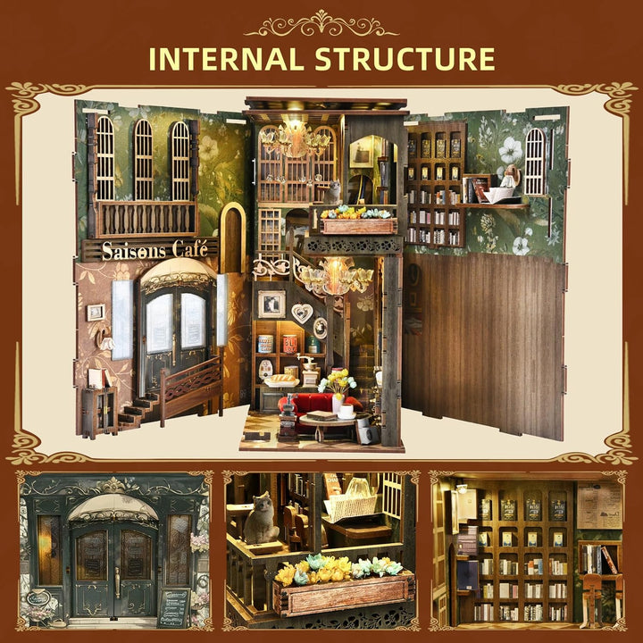 Book Nook Kit DIY Miniatur Kit Buchstütze 3D Holzpuzzle mit Staubschutzhülle für Bastelenthusiasten
