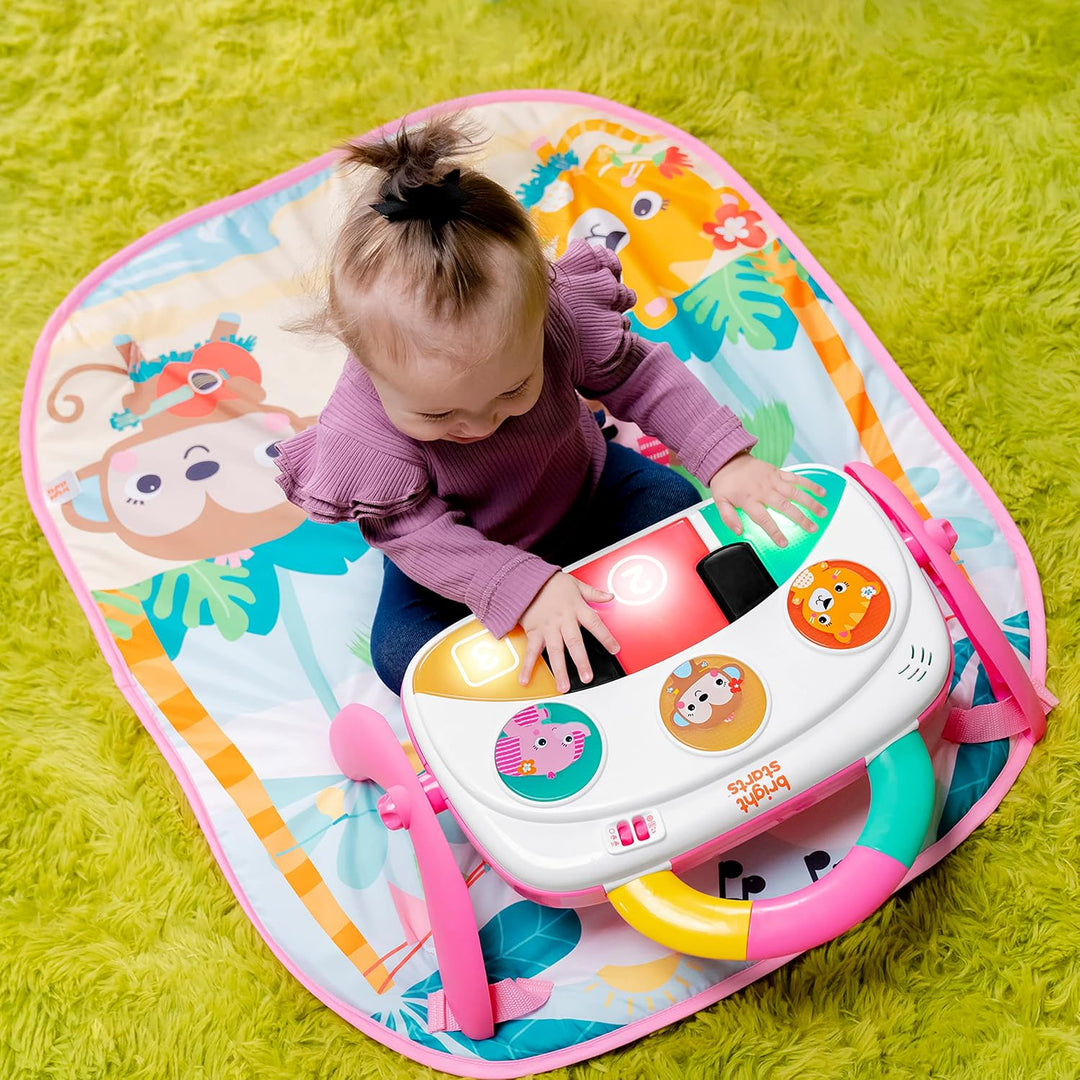 Bright Starts, 4-in-1 Groovin’ Kicks Piano and Drum Activity Gym Play Mat, Detachable Toys, Language