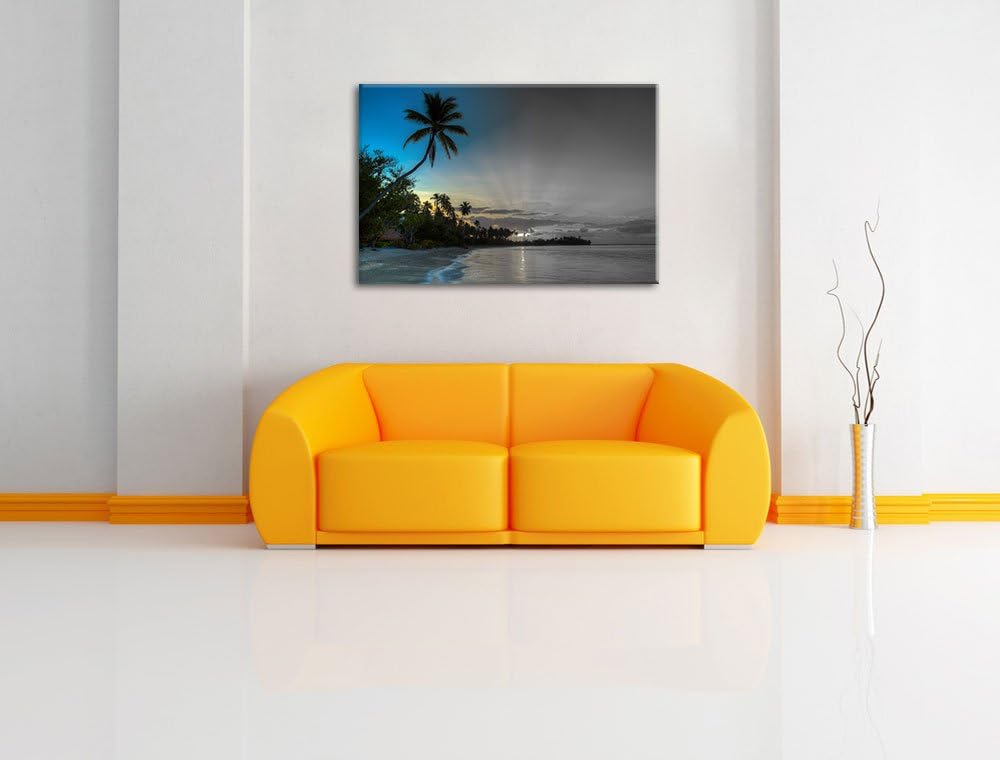schöner Strand beim Sonnenuntergang schwarz/weiss Format: 100x70 auf Leinwand, XXL riesige Bilder fe