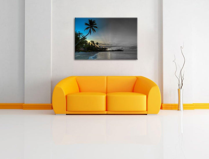 schöner Strand beim Sonnenuntergang schwarz/weiss Format: 100x70 auf Leinwand, XXL riesige Bilder fe