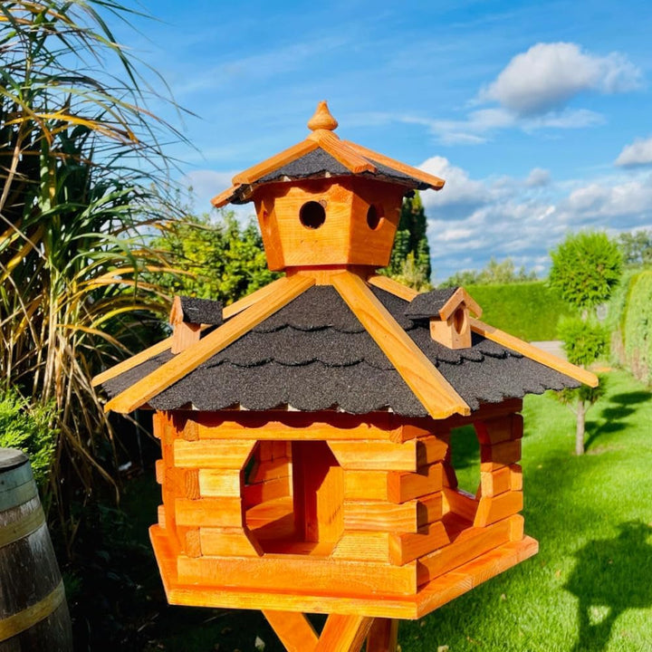 handgefertigtes Sechseck Vogelhaus aus Holz wetterfest M - XXL mit und ohne Ständer, Futterhaus, Fut