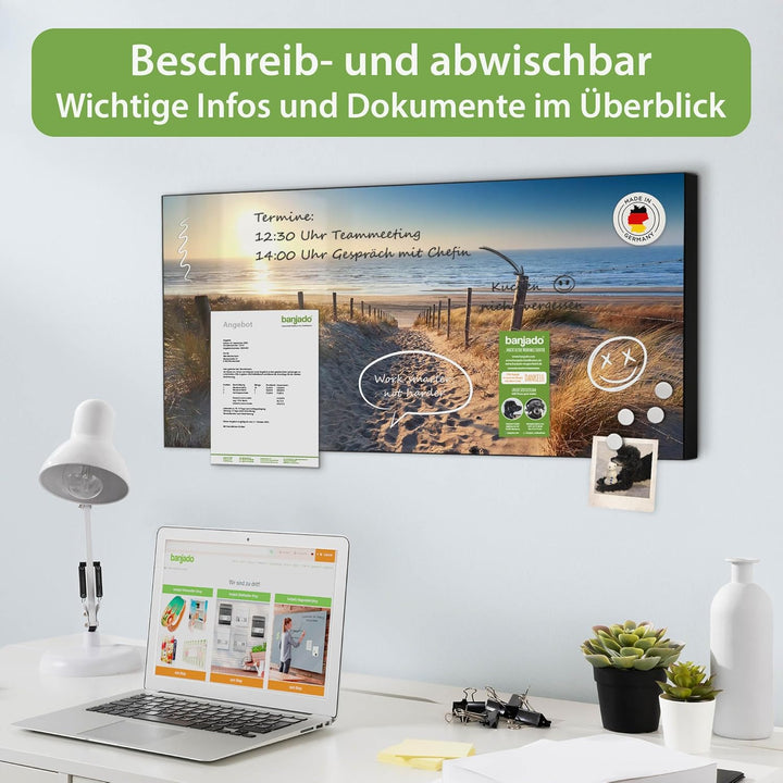 banjado Magnettafel schwarz 78 x 37cm / Magnetwand Metall/Magnetpinnwand als Memoboard/Pinnwand Magn