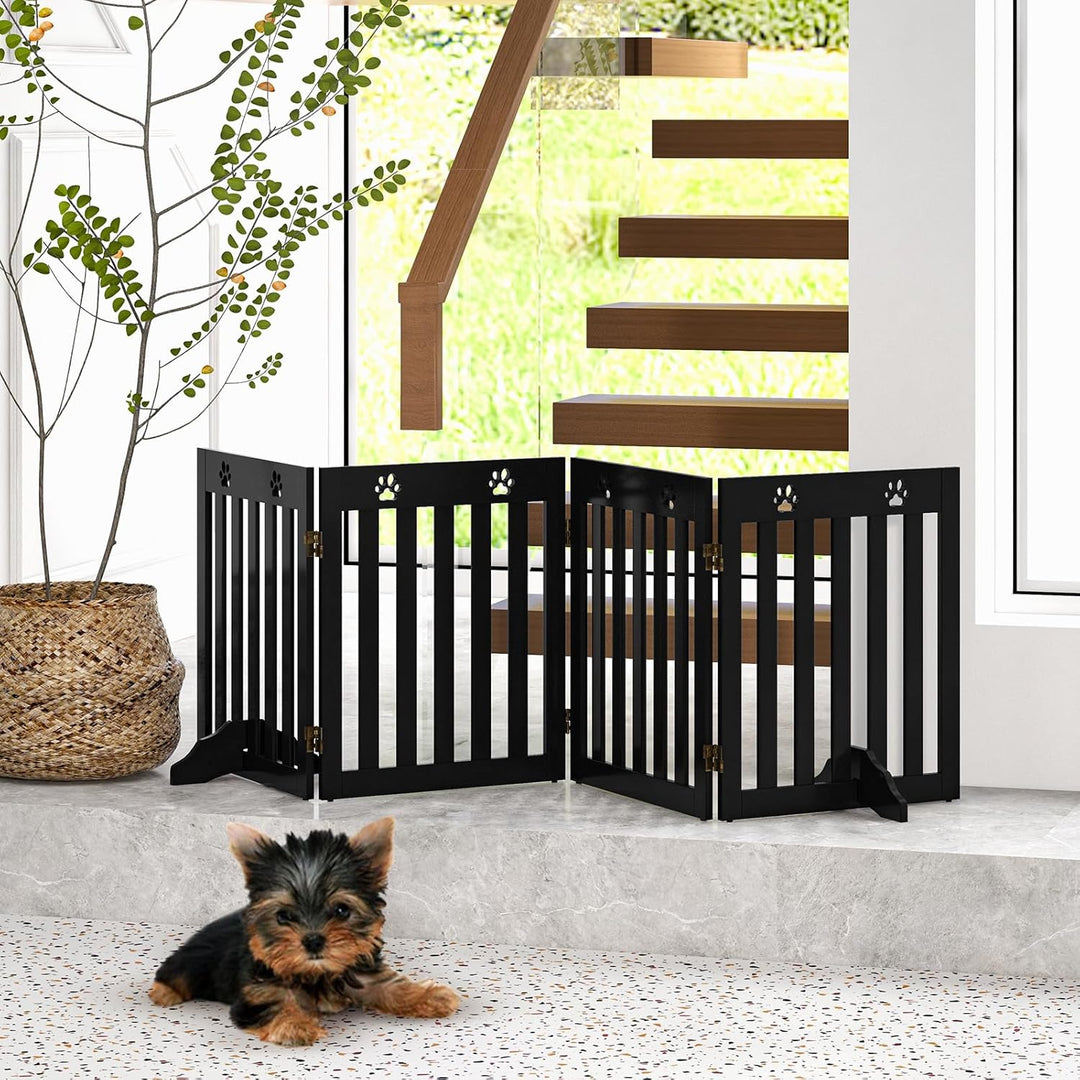 SOARS Absperrgitter Hund, 204x61cm Hundegitter Wohnung mit 2 Stützfüssen, Faltbares Schutzgitter, Tr
