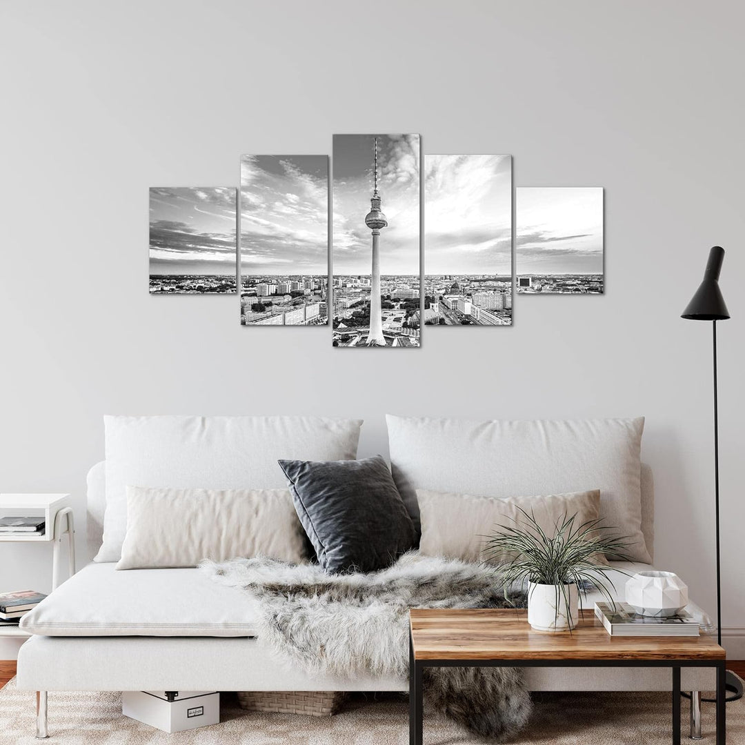 Runa Art Wandbilder Berlin Fernsehturm 5 Teilig Bild auf Vlies Leinwand Deko Wohnzimmer Büro Städte