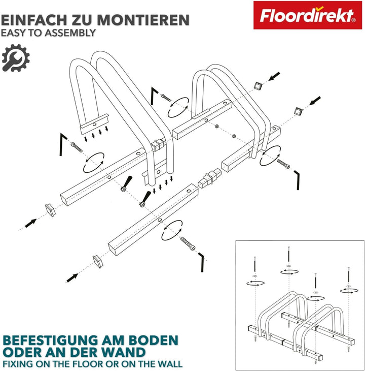Floordirekt Fahrradständer für 3 Fahrräder mit Reifenbreiten bis 55 mm Eisen Fahrradhalter Aufstells