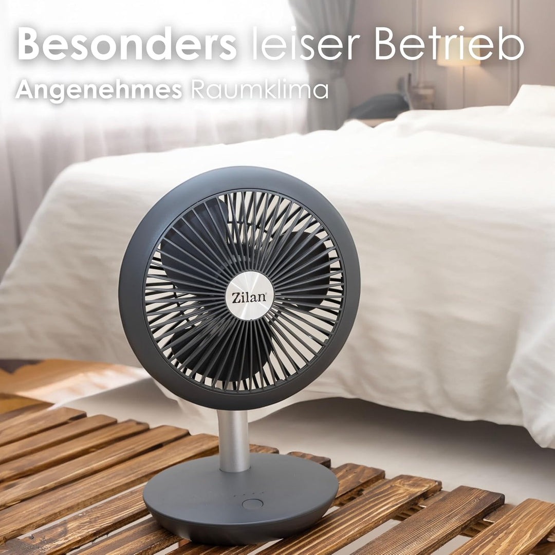 Tischventilator sehr leise | Kabellos | 4000 mAh Akku | Ventilator | 90° neigbar | Schreibtischventi