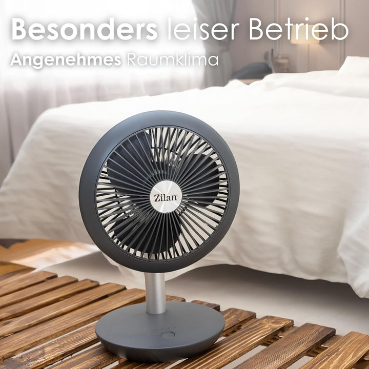Tischventilator sehr leise | Kabellos | 4000 mAh Akku | Ventilator | 90° neigbar | Schreibtischventi