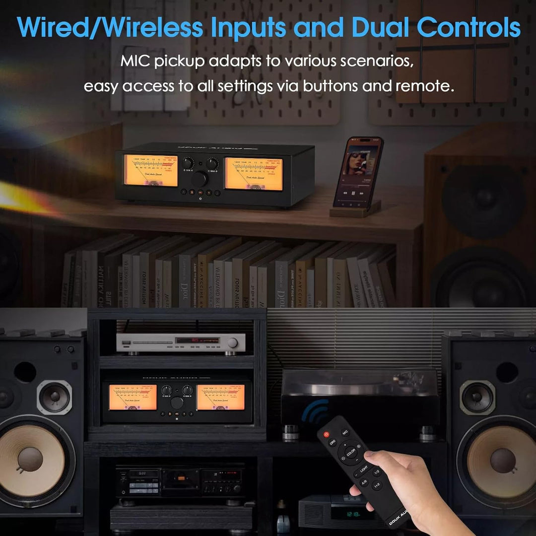 DoukAudio VU3PRO Duales Analoges VU-Meter, 2-Wege Verstärkerschalter, Lautsprecherauswahl, Verstärke