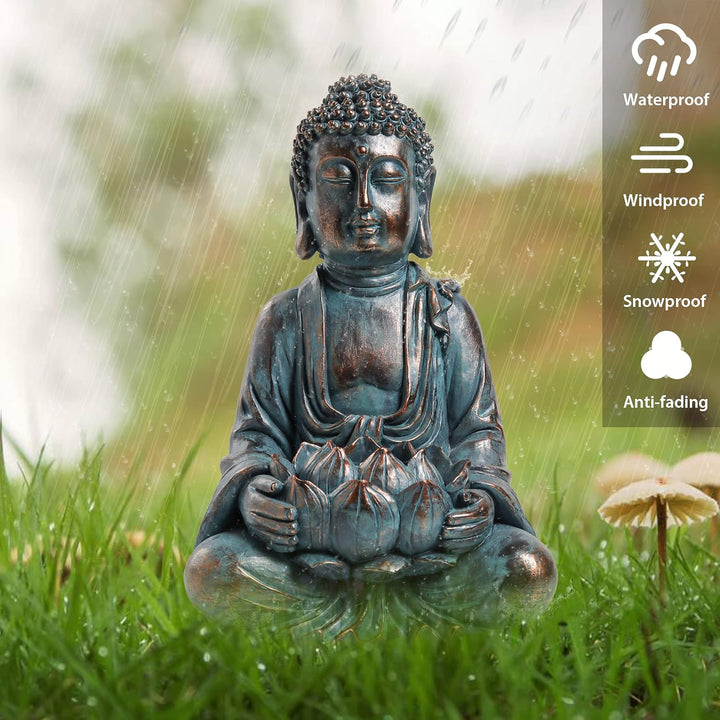 TERESA'S COLLECTIONS Gartendeko für draussen,Buddha Figur Garten Solarleuchte Harz sitzende Budda St