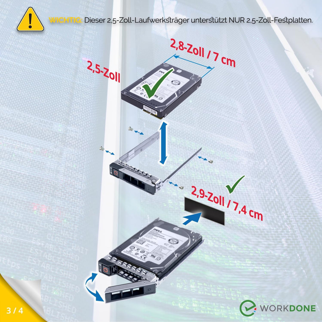 WorkDone 4er Pack - 2,5-Zoll Hard Drive Caddy Tray - kompatibel für Dell PowerEdge Server und XC-Ser