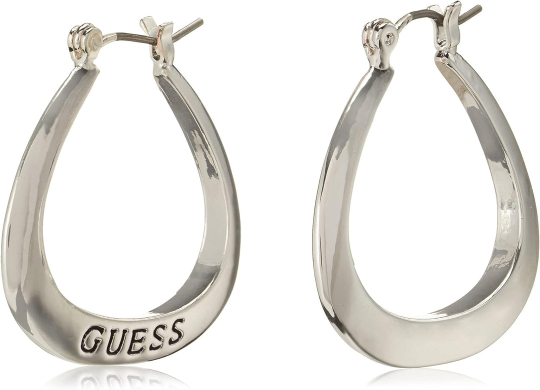 GUESS "Basic" Silver Small Oval Logo Hoop Earrings