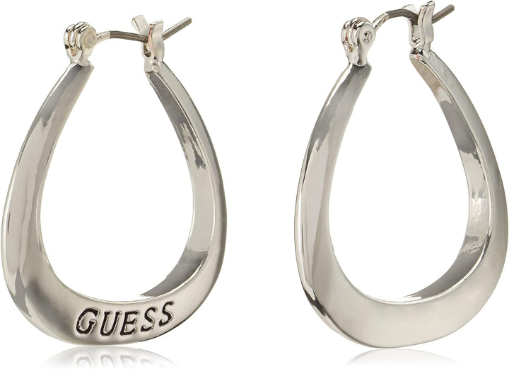 GUESS "Basic" Silver Small Oval Logo Hoop Earrings