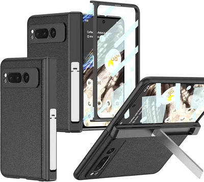 Miimall Lederhülle Kompatibel mit Google Pixel Fold Hülle mit Displayschutz, [Magnetischer Scharnier