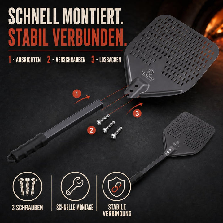 Pizza Lover® hochwertiger Pizzaschieber perforiert 30 x 30 cm Pizzaschaufel aus harteloxiertem Alumi