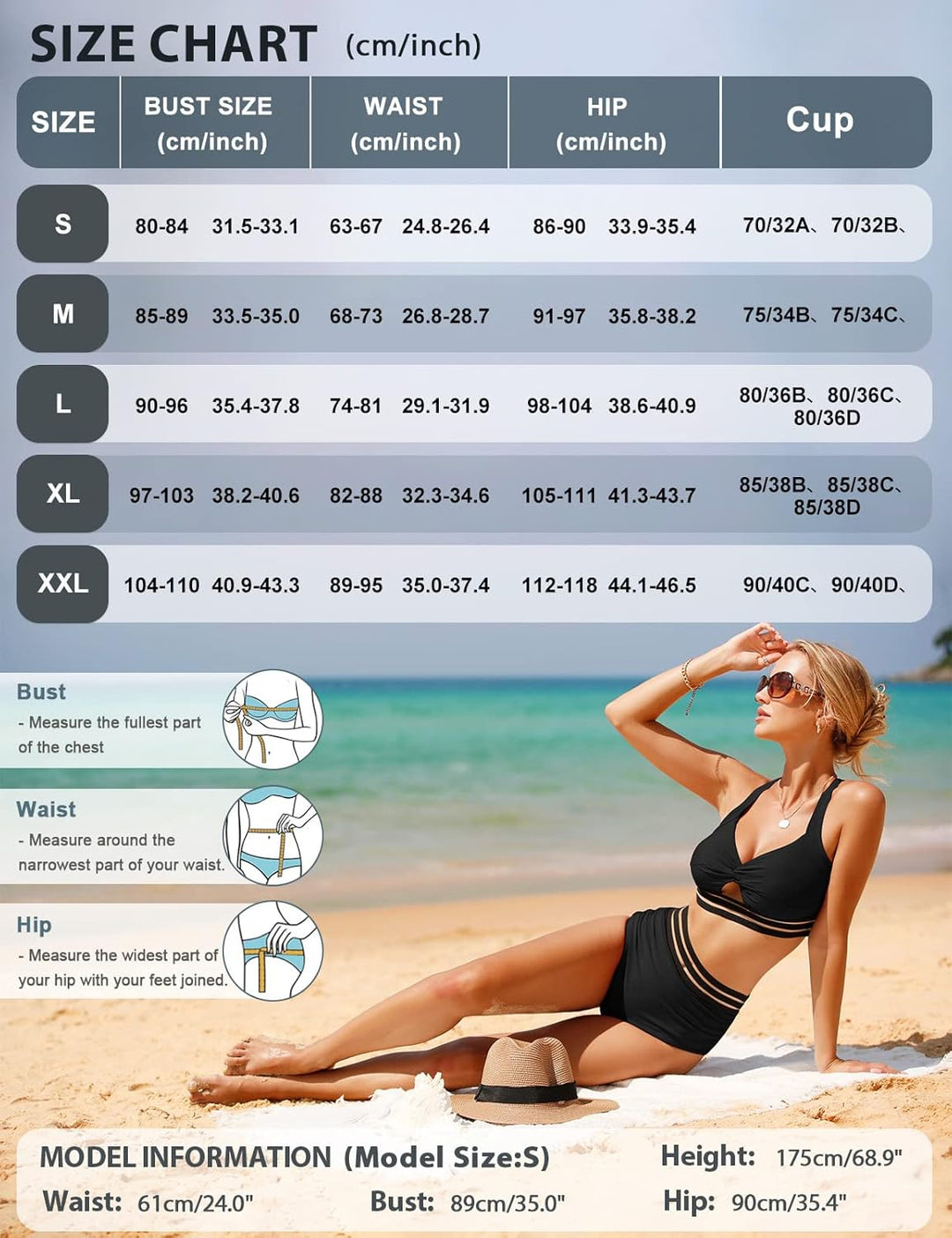 UMIPUBO Bikini Damen Bauchweg, High Waist Push Up Bikini Sets Zurück kreuzen Grosse Brüste Bademode