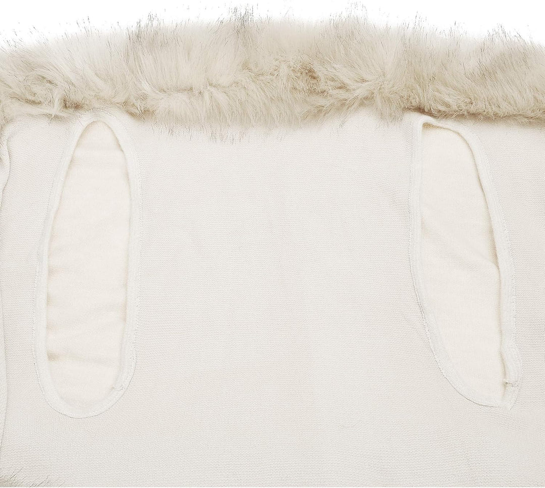 ZLYC Damen Winter Kunstpelz Poncho Strick Schal Stola Warm Cape Cardigan Weiss, Weiss