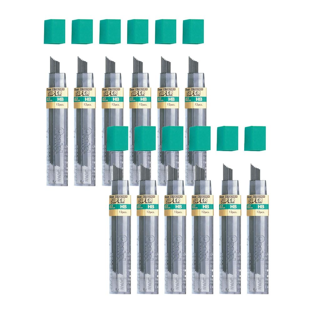 Pentel Super Hi-Polymer-Minen, 0,7 mm, HB, Medium, Schwarz, 12 Röhren Blei (50-HB)
