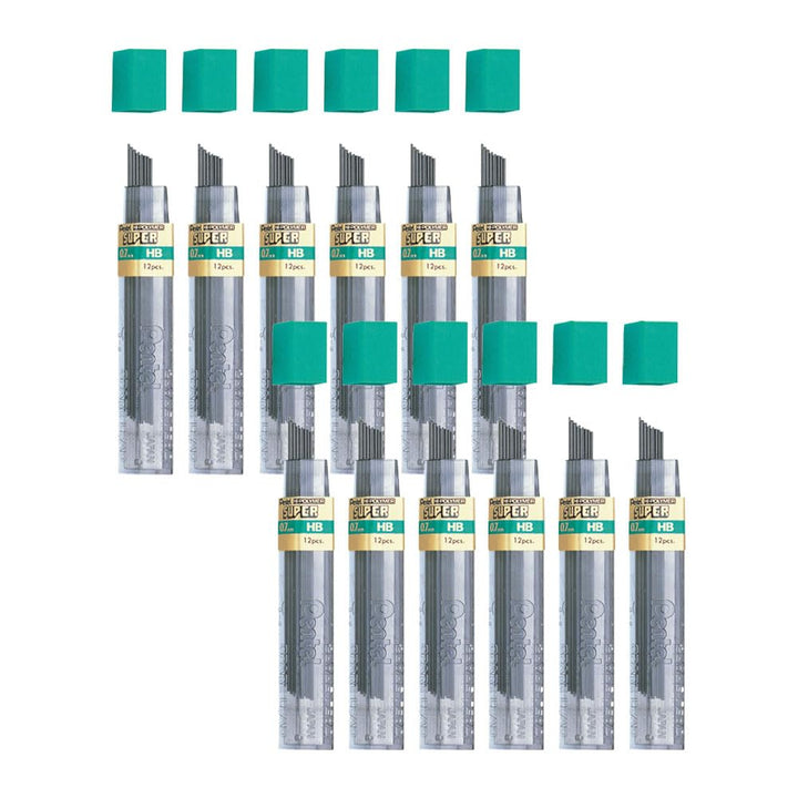 Pentel Super Hi-Polymer-Minen, 0,7 mm, HB, Medium, Schwarz, 12 Röhren Blei (50-HB)