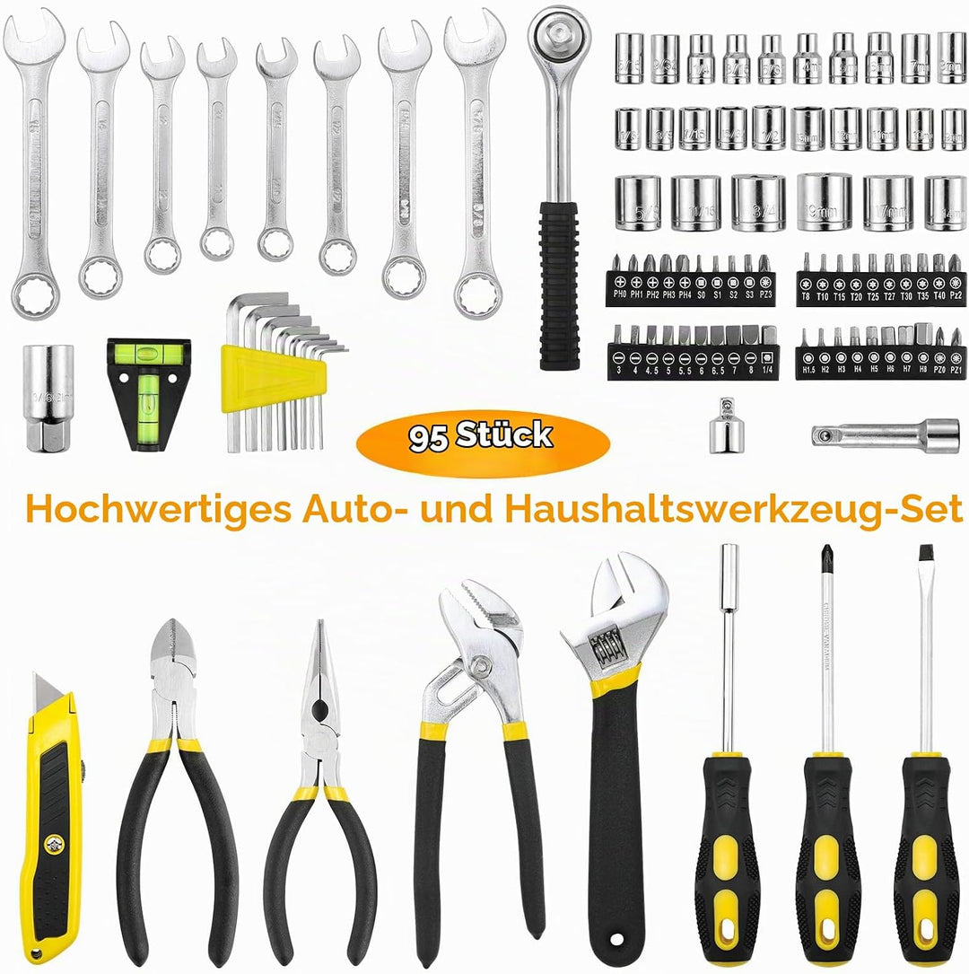 TLGREEN Werkzeugkoffer 95-tlg Werkzeug Set in stabilem Kunststoffkoffer, Werkzeugkasten Haushalt Wer