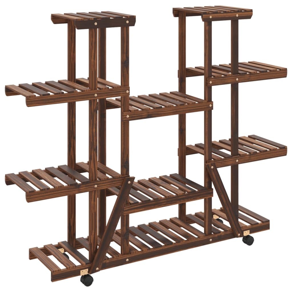 vidaXL Blumenständer, Holz Pflanzenregal mit Rollen, Blumenregal für Wohnzimmer Balkon Terrasse, Pfl