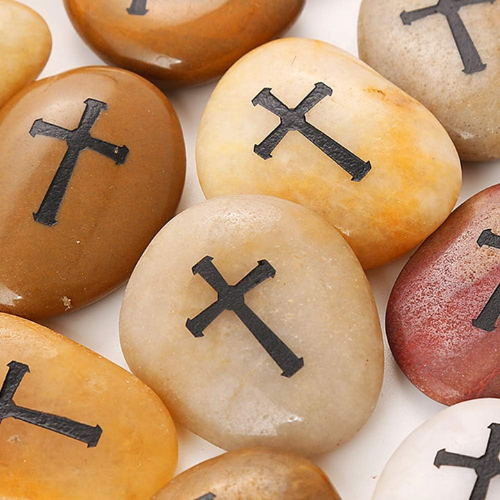 ROCKIMPACT 24 Stück Kreuz Steine mit Kreuz Glück Gravierte Steine Gravur Inspirierende Steine Glücks