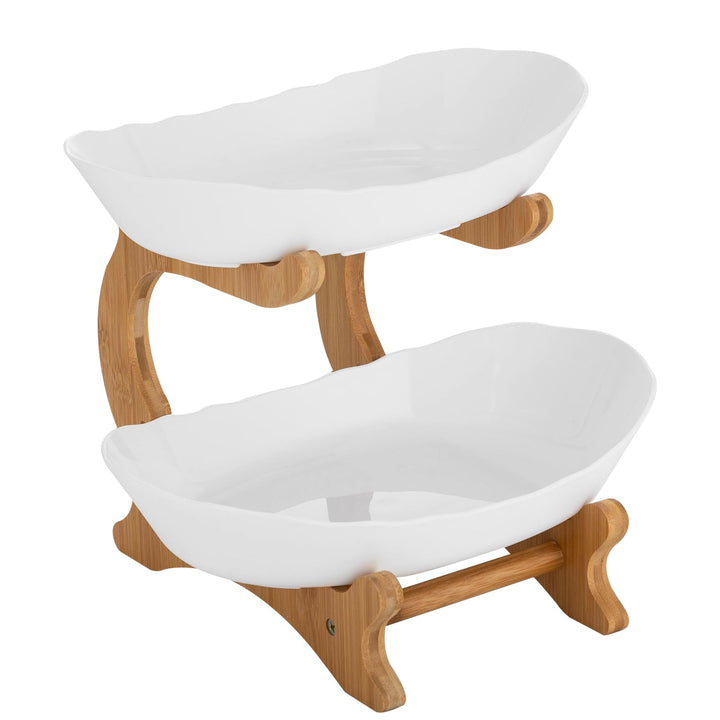 2-stöckige Obstschale Keramik Obst Etagere mit 2 Etagen Platzsparendes Obstkorb Etagere Obstkorbstän