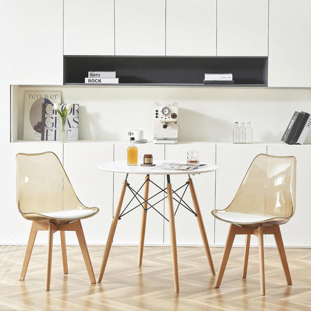 H.J WeDoo 2er Set Braun Transparente Esszimmerstühle im Skandinavischen Stil, 2 Küchenstühle Massive