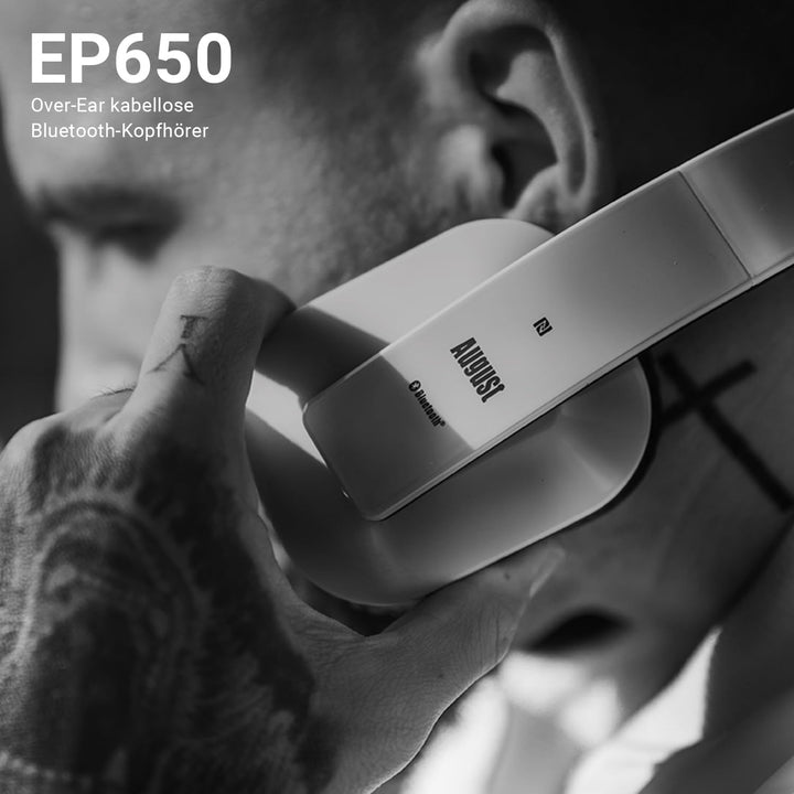 August EP650 - Bluetooth Kopfhörer v4.2 NFC mit aptX Low Latency - Stereo Over Ear Headphones mit Au